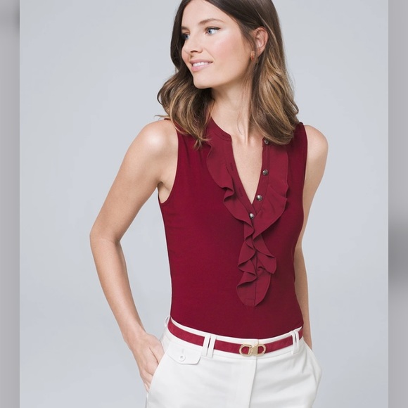 White House Black Market Tops - WHBM flounce-trim ruffle collar sleeveless top size large